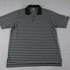 Adidas Golf Polo Shirt Mens Large Performance Black Striped Short Sleeve
