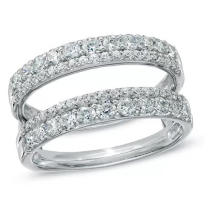 14k White Gold Over Double Row Enhancer Guard Ring 1 Ctw D/FL Natural Moissanite