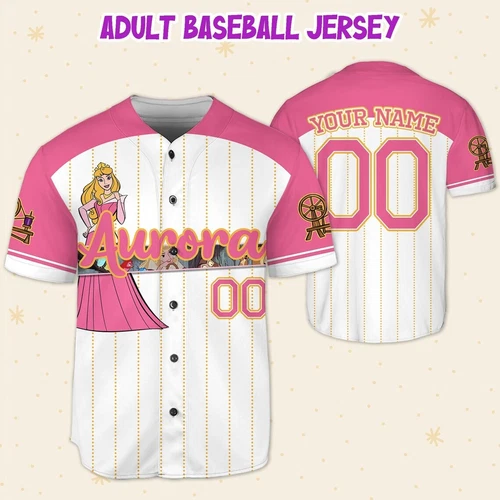 Custom Disney Princess Aurora Sleeping Beauty Baseball Jersey, Custom Baseball Jersey