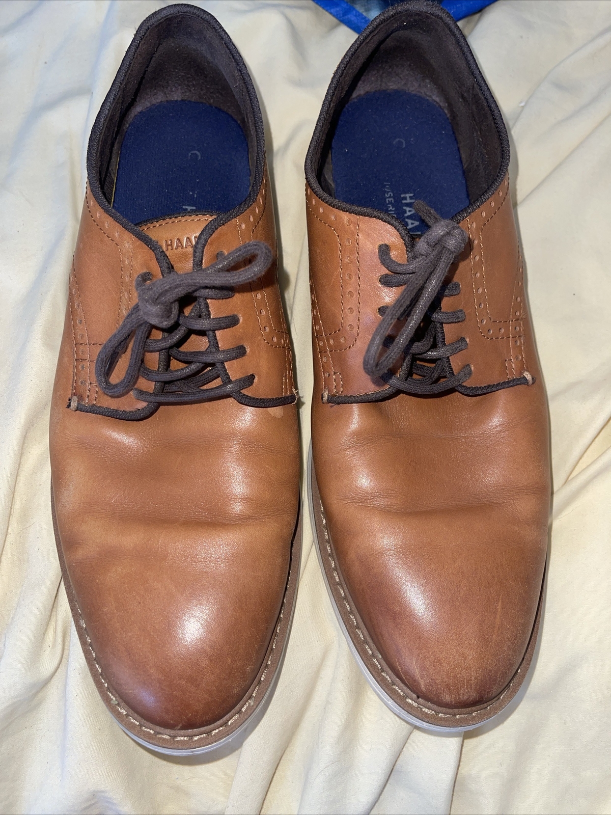 SAOLA Cole Haan The Go To Plain Toe Oxford da uomo taglia 10 5 marrone chiaro britannico M68