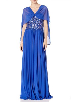 JVN Jovani Sapphire Blue Beaded Prom Dress JOVANI 34750 Size 6 with shawl