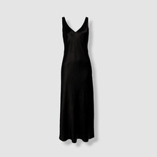 426 Vince. Women's Black Satin V-Neck Max Naia Longline Slip Dress Size XS