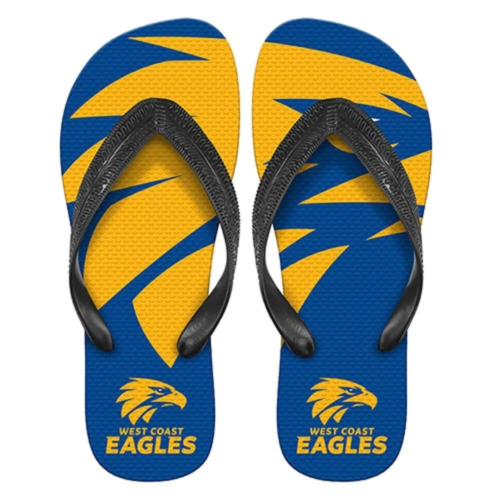 West Coast Eagles Official AFL Mens Team Logo Summer Thongs Pluggers Flip Flops - Picture 1 of 3