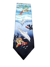 Dolphin Ocean Sea Water Waves American Lifestyle Silk Novelty Neck Tie Necktie