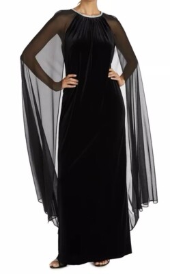 Richard s Black Long  Velvet Dress With Cape Size 12 $119