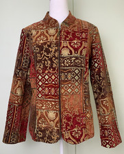 Christopher & Banks Jacquard Tapestry Jacket Womens M Full Zip Burgundy Brown