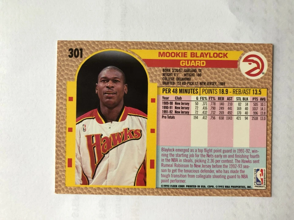 Nice 1993 MOOKIE BLAYLOCK Fleer Basketball Card  # 2 Made in USA - Image 3 of 4