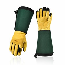 Vgo 1Pair Cow leather Extra-Long Cuff Gardening Gloves, Puncture-proof(CA7472)