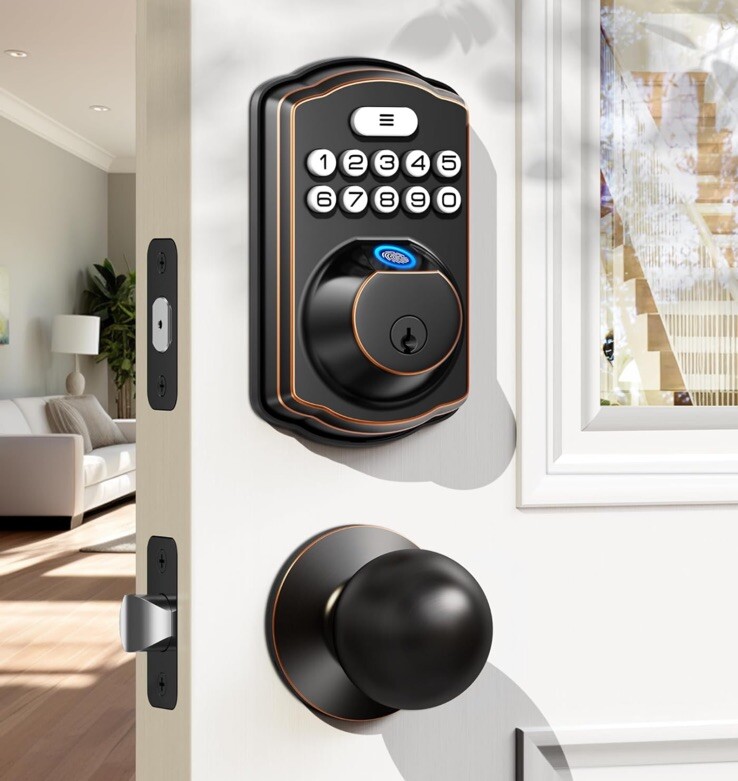 Veise Smart Fingerprint Deadbolt Keyless Entry Door Lock with Keypad & Handle-image