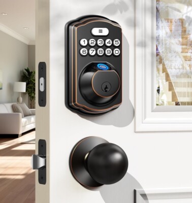Veise Fingerprint Keyless Entry Deadbolt - Electronic Keypad Door Lock with Hand