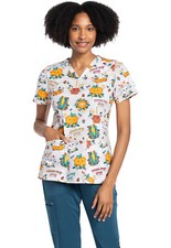 Happy Fall Y'all Cherokee Scrubs Dog Print V Neck Top CK651 HYFY