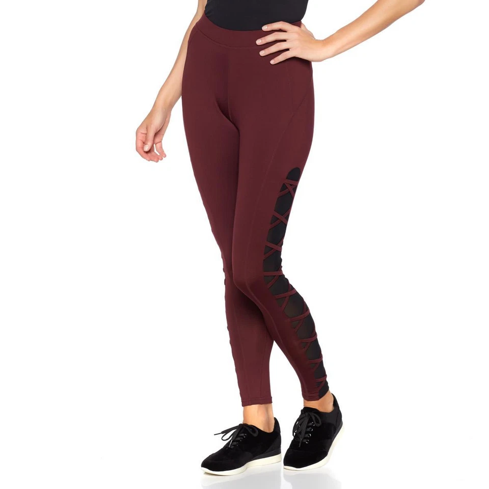 Serena Williams Women's Lace-Up Panel Leggings Pant Red Wine X-Small Size HSN  - Image 2 of 4
