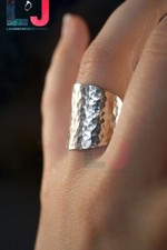 Hammered Long Statement Ring 925 Sterling Silver Boho Ring Handmade Chunky Band