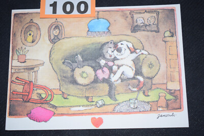 AK - Katze und Hund, anthropomorph, Cartoon, romantisch