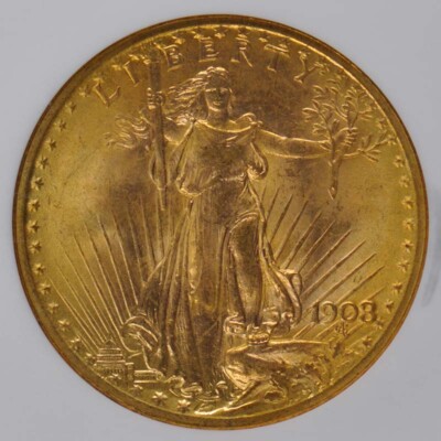 貨幣　金貨 1908 美國聖高登斯雙鷹.900金幣0.9675盎司(PCGS MS63)
