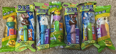 PEZ Easter Lot of 7 Four Bunnies, Lamb, Two Chicks in Egg CELLO Gift Quality