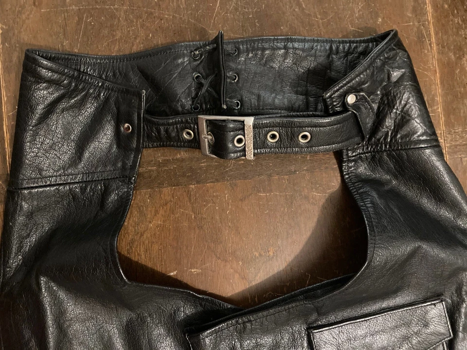 Gorras de cuero para motocicleta Pro-Rider negras talla mediana cintura ajustable 30-36 Foto 2 de 4