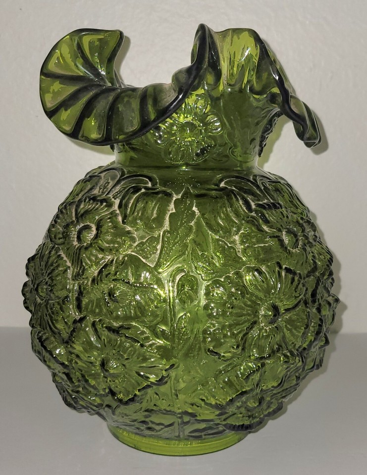 Vintage FENTON Green Glass POPPY Replacement LAMP SHADE 10.5 x 8" Gone