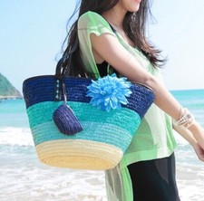 Woven straw tote bag Handmade French market Basket Moroccan Basket, Beach Bag