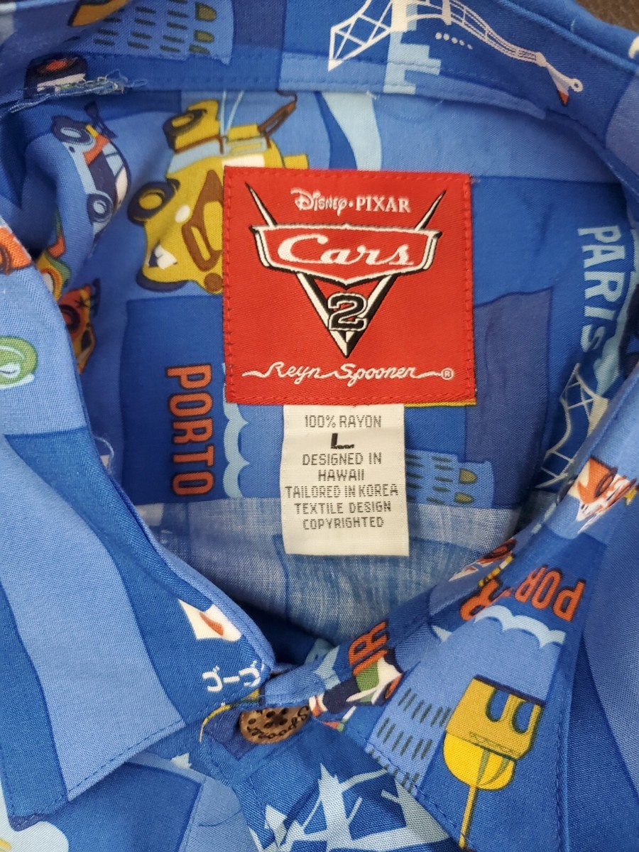 DISNEY PIXAR CARS 2 REYN SPOONER HAWAIIAN SHIRT MENS LARGE L