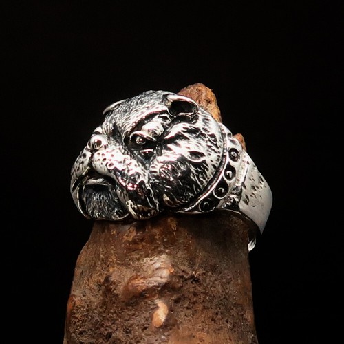 BULLDOG RING MENS COSTUME BIKER RING HEAD OF BULLDOG SIZE 10 - STERLING SILVER - Picture 6 of 7