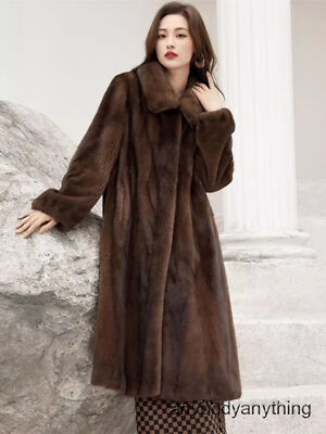 Mink Fur Coat ミンク Lサイズ ダークブラウン Winter Luxury Mink Fur Women's Young Faux Mink Fur Coat Lapel