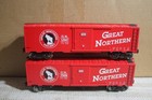 Lot of 2 Menards o gauge red Great Northern box cars.    Excellent! — photo 1