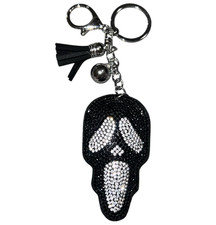 Rhinestone keychain/ bag charm. Black skull. Ghost face. Scream. Halloween.