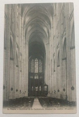 Tours France Cathedral Interior Gothic Arches Antique Postcard