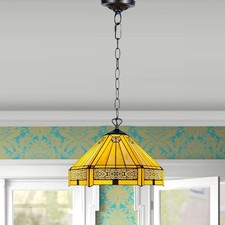 Tiffany 16" Hexagon Stained Glass Pendant Ceiling Lamp – Multicolour