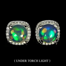 925 Sterling Silver Earrings Round Fire Opal 7mm Natural Gemstone Jewelry
