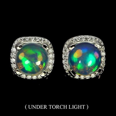 925 Sterlingsilber Ohrringe Runde Feueropal 7mm Natürlicher Edelstein Schmuck