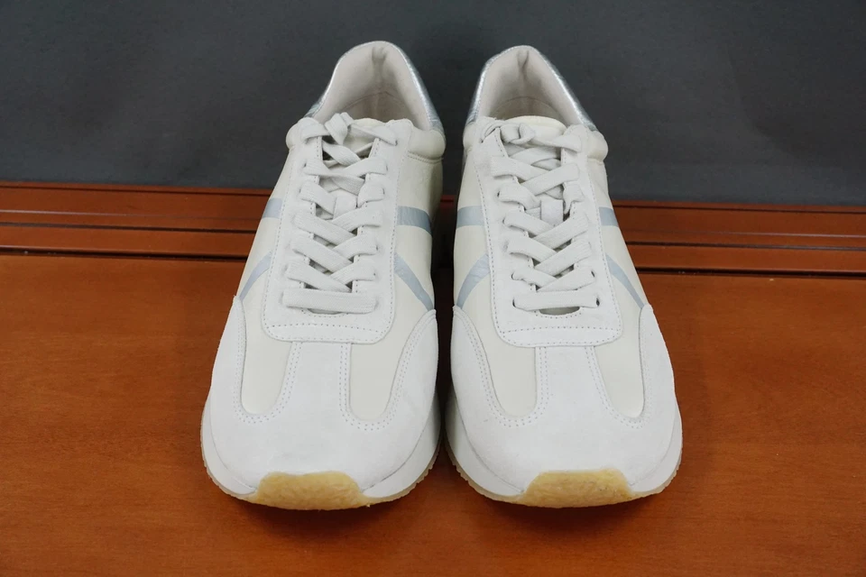 Vince Ohara Zapatos Mujer Talla 11 Blanco Plata Retro Zapatillas bajas Cuero Foto 2 de 4