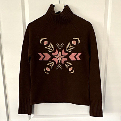 Bogner Fire + Ice Brown Turtleneck Geometric Logo Wool Knit Sweater M