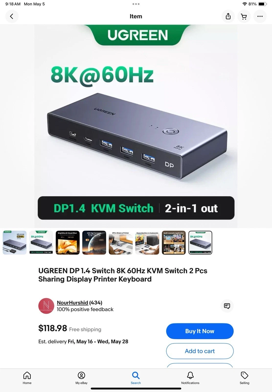 UGreen K Displayport KVM Switch DP 1.4 USB 3.0