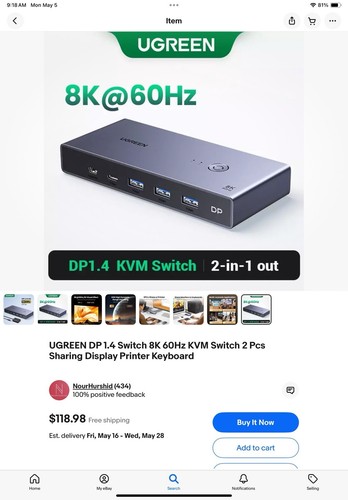 UGreen K Displayport KVM Switch DP 1.4 USB 3.0 - Thumbnail 2