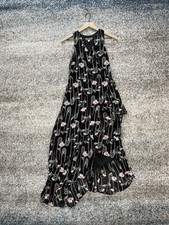 Chelsea28 Black Floral Ruffled Faux Wrap Dress SMALL Slit Flutter Career