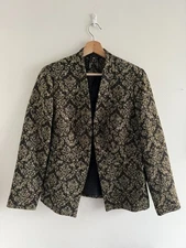 Marks & Spencer Gold Black Damask Tapestry Open Jacket Womens Size L