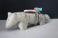 Lg. 4 1/2" Vintage  1970's Zuni Serpentine Wolf Fetish Carving By Edna Leki (d.)