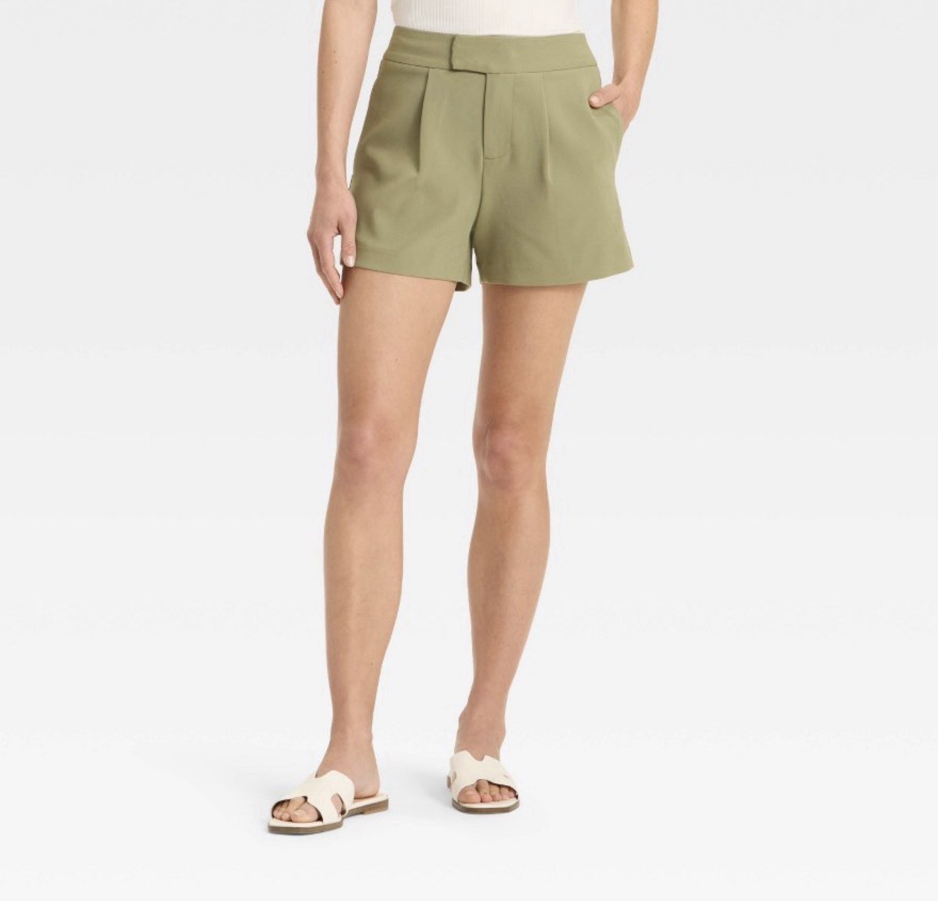 Women's High-Rise Tailored Shorts - A New Day™ Olive 14 : NWT 4” inse