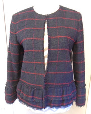 Hallhuber Ladies Navy Check ~ Crop Blazer Jacket  40% Wool ~ Size 10