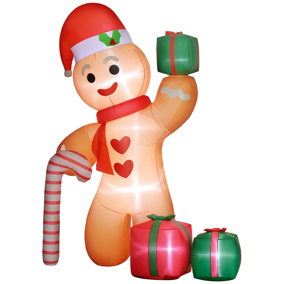 Outsunny Aufblasbare Weihnachtsdeko 2,45m Lebkuchenmann mit Zuckerstange, 6 LEDs - Bild 3 von 4