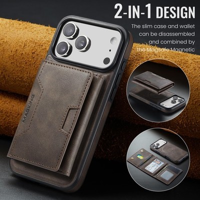 For iPhone 17 Pro Max 16 15 14 13 12 11 Phone Case Leather  Wireless Charger