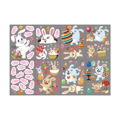 8pcs Happy Easter Decorations Bunny Eggs Wall Stickers Window Glass Static Decal