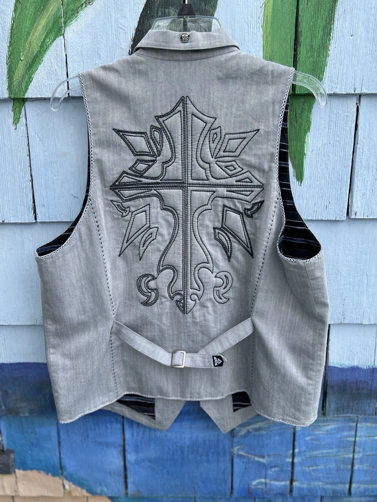 Roar Men’s Size XL Cotton Vest Quilted Back Striped Lined Adjustable Back Belt - product detail image 15