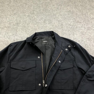 Theory Jacket Mens Medium Black Canvas Military Full Zip Lined