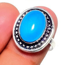 Blue Chalcedony Gemstone 925 Sterling Silver Jewelry All Size Ring For Gift