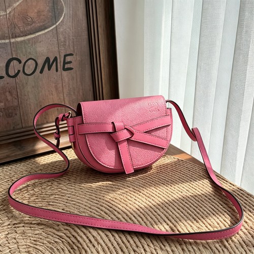 Loewe Mini Pink Gold HW Calfskin Leather Crossbody Saddle Bag Top Handle Auth