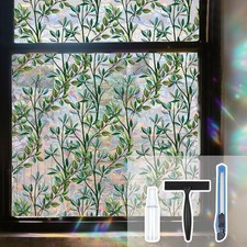 Window Privacy Film Decorative Stained Glass Window Film Green Leaves Heat UV