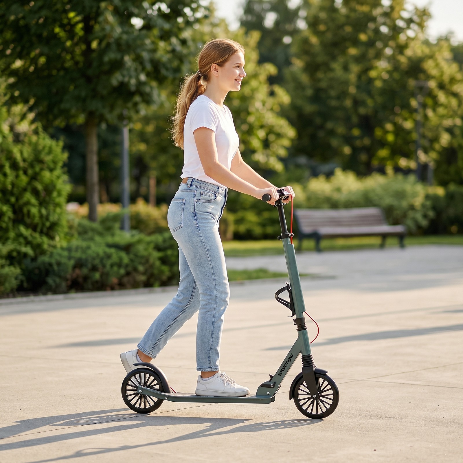 SPORTNOW Foldable Kick Scooter, Adult Scooters with Big Wheels, Silver Tone